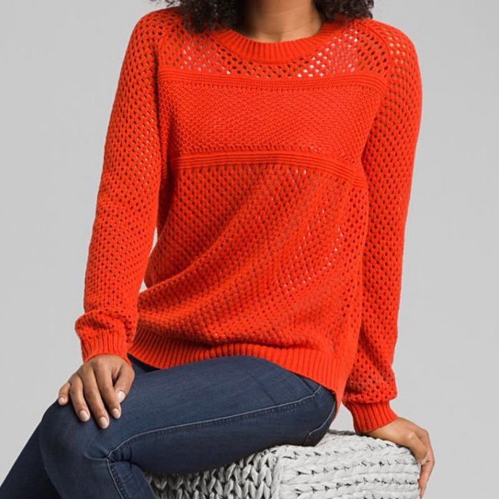 NEW Prana Kokimo Mesh Knit Organic Cotton Sweater | Orange Lava Glow | Sz Small